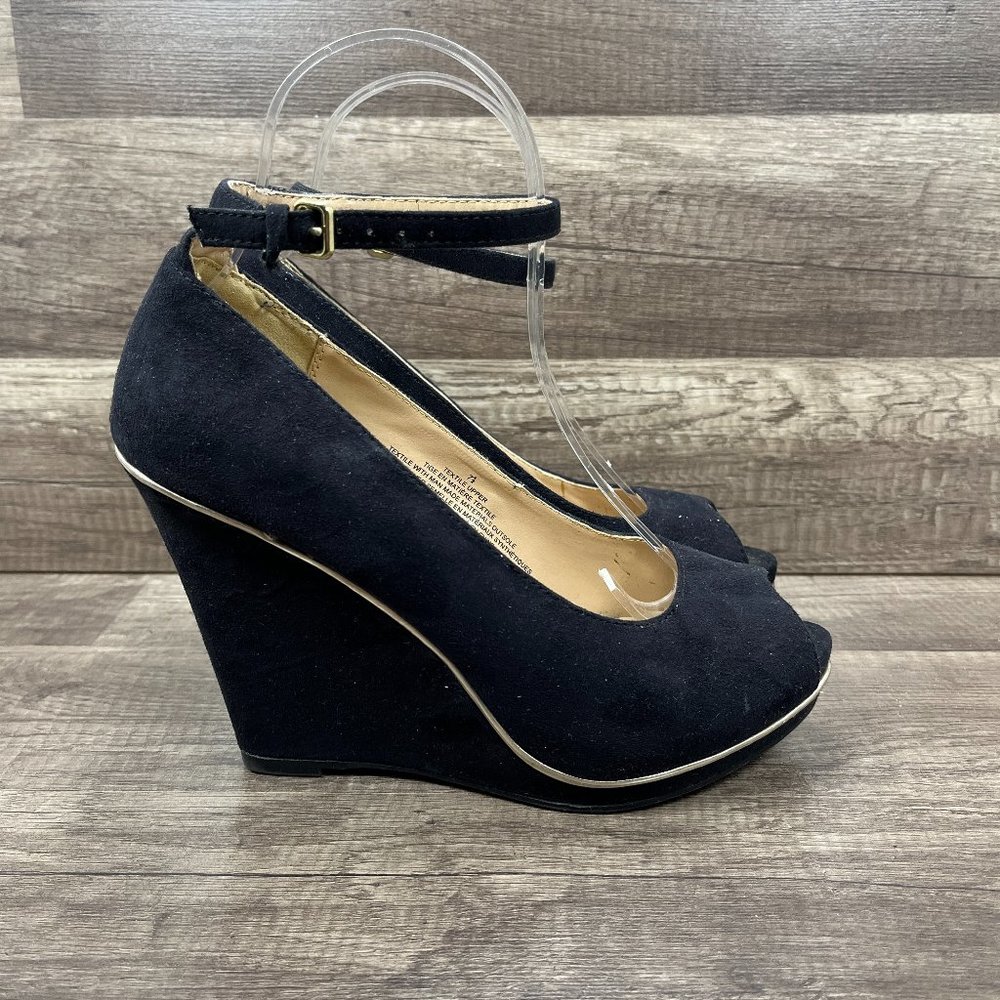 Mossimo Ankle Strap Open Toe Wedge High Heel Black Womens US Size 7.5 EUR 38
